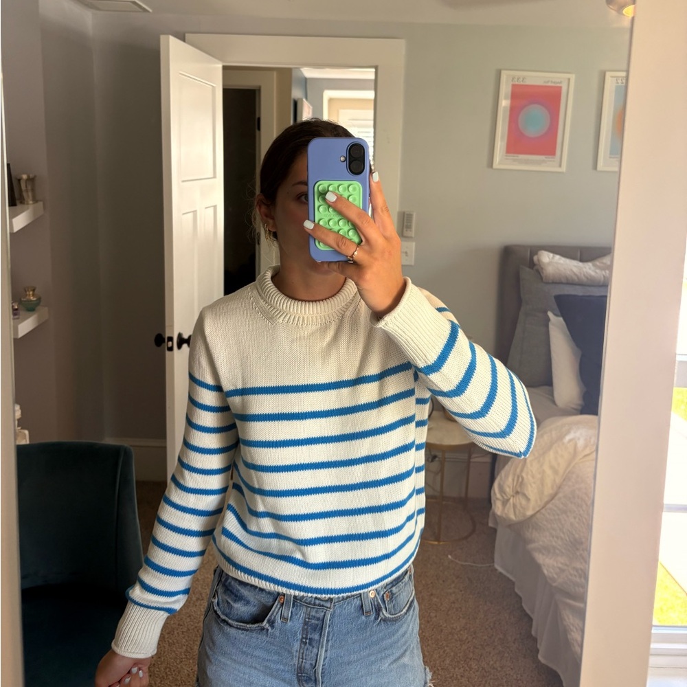 J.Crew Heritage Roll Neck Sweater White &Blue Striped Size S NWOT